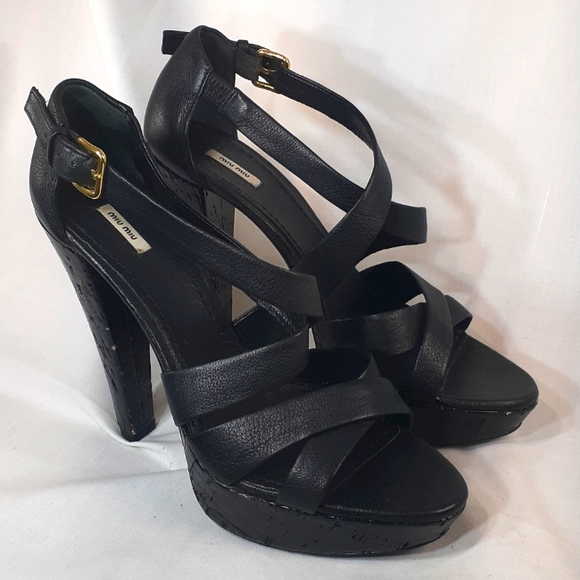 Miu Miu black leather platform heels size 38.5 size 8.5 - Picture 7 of 11